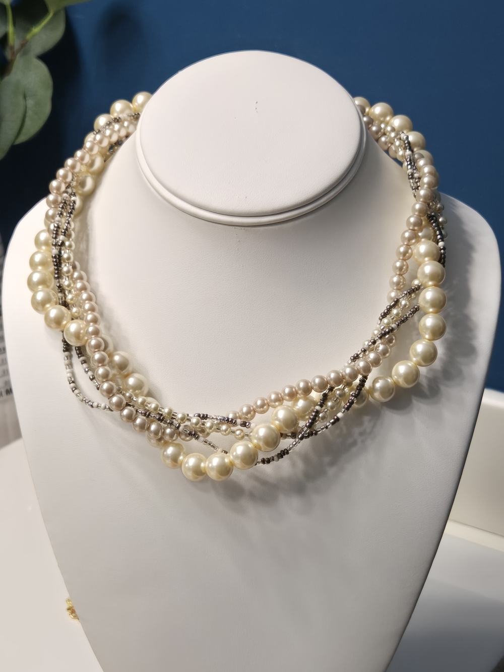 Coldwater Creek Multi-Strand Pearl and Bead Necklace in Cream and Silver